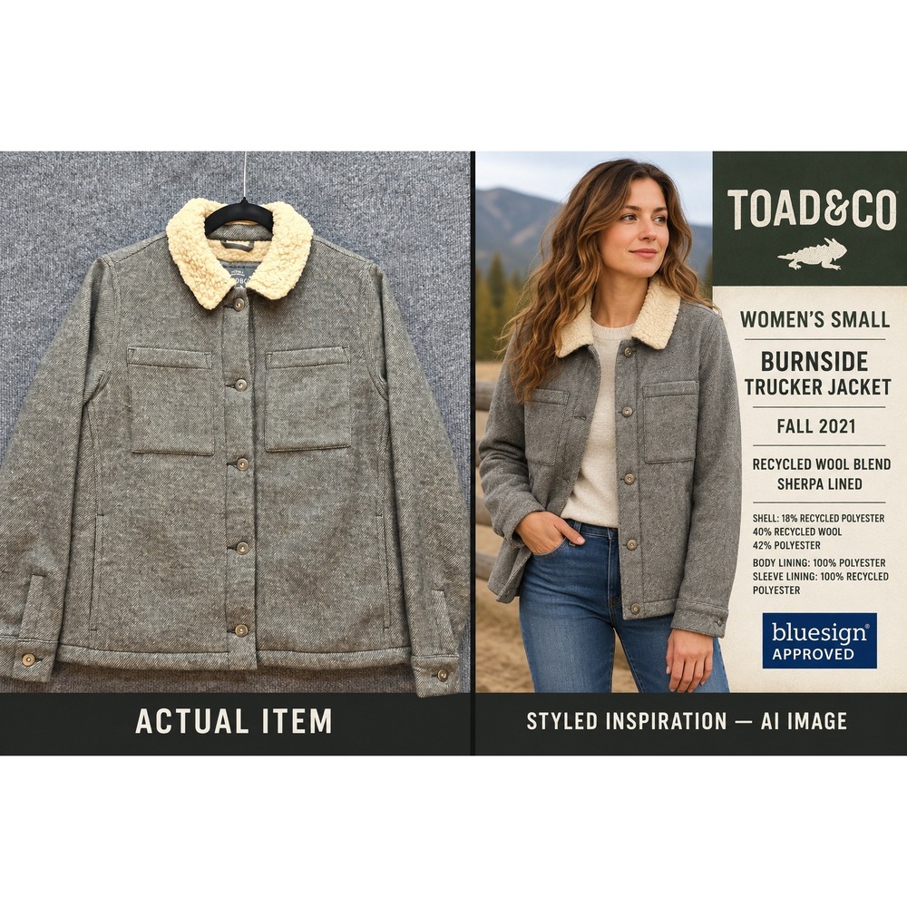 Toad&Co Burnside Trucker Jacket Womens Recycled Wool Sherpa Grey S Excellent
